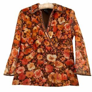 Vintage Nine West Sheer & Lined Floral Top Velvet
